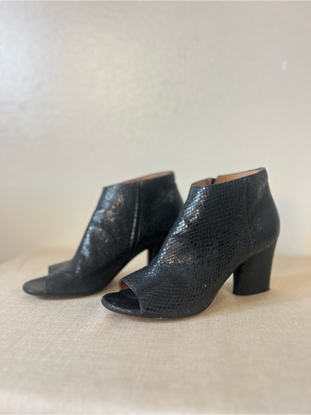 Maison Martin Margiela Black Peep-Toe Textured Leather Block Heel Mules